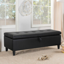 PU Leather Storage Ottoman Bench Footrest Stool Black