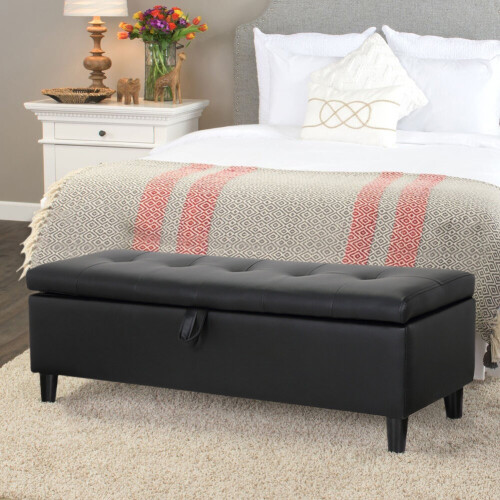 Living And Home PU Leather Storage Ottoman Bench Footrest Stool Black 1