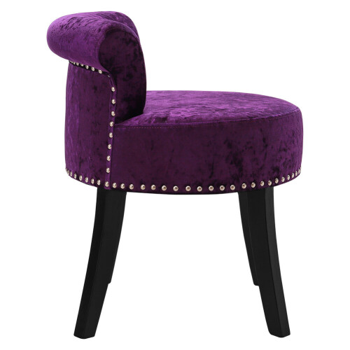 Living And Home (Dark Purple) Crushed Velvet Vanity Stool | Dressing Table Chair 2