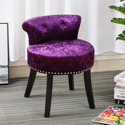 Living And Home (Dark Purple) Crushed Velvet Vanity Stool | Dressing Table Chair