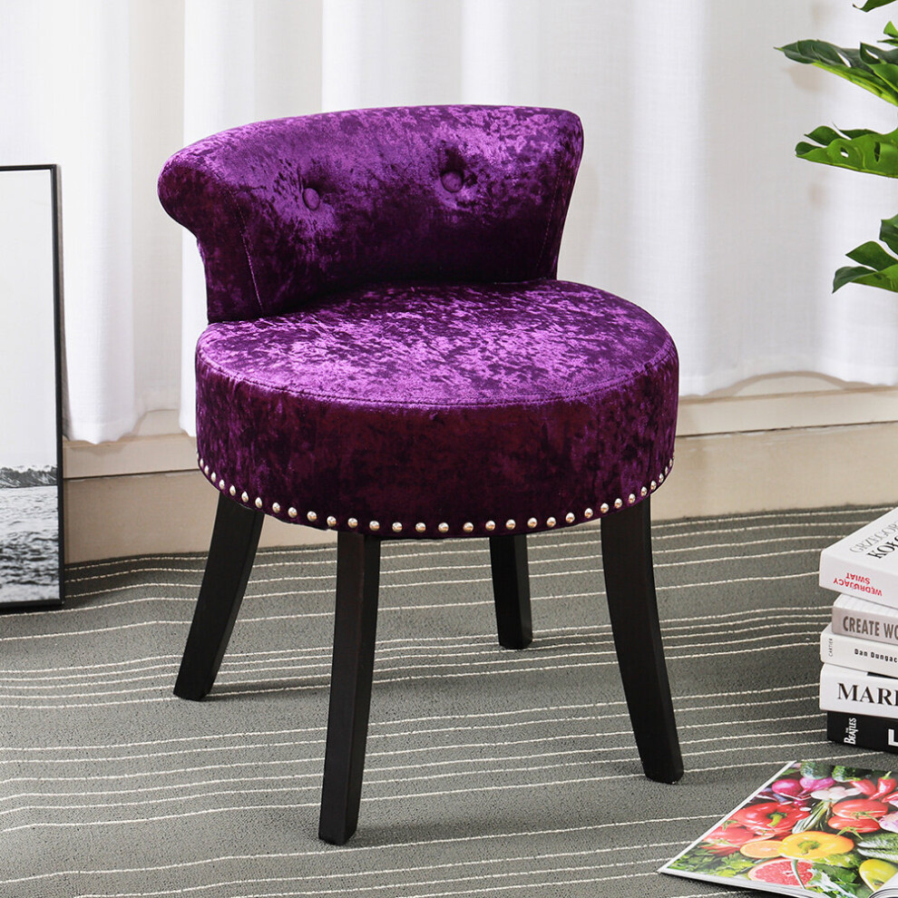 (Dark Purple) Crushed Velvet Vanity Stool | Dressing Table Chair