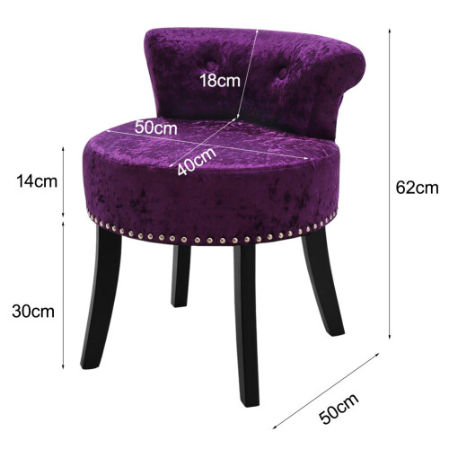 Living And Home (Dark Purple) Crushed Velvet Vanity Stool | Dressing Table Chair 1