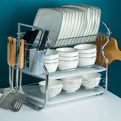 Living And Home Kitchen Dish Rack Tier Drainer Cup Bowl Draining Holder Cutting Board Drip Tray 1