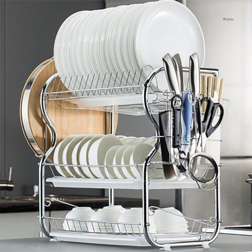 Living And Home Kitchen Dish Rack Tier Drainer Cup Bowl Draining Holder Cutting Board Drip Tray 2