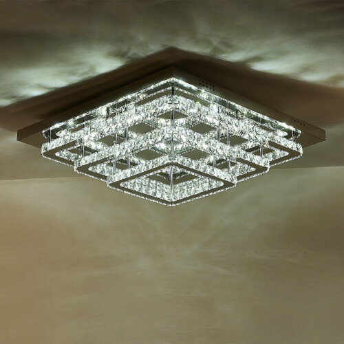 Living And Home (60cm 3 Level-Square, Cool White) Modern LED Ceiling Light Crystal Flush Chandelier 1