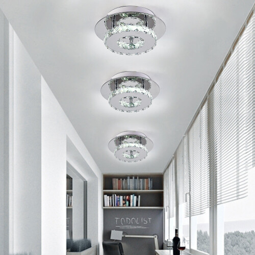 Living And Home (20cm 1 Head-Round, Cool White) Modern LED Ceiling Light Crystal Flush Chandelier 2