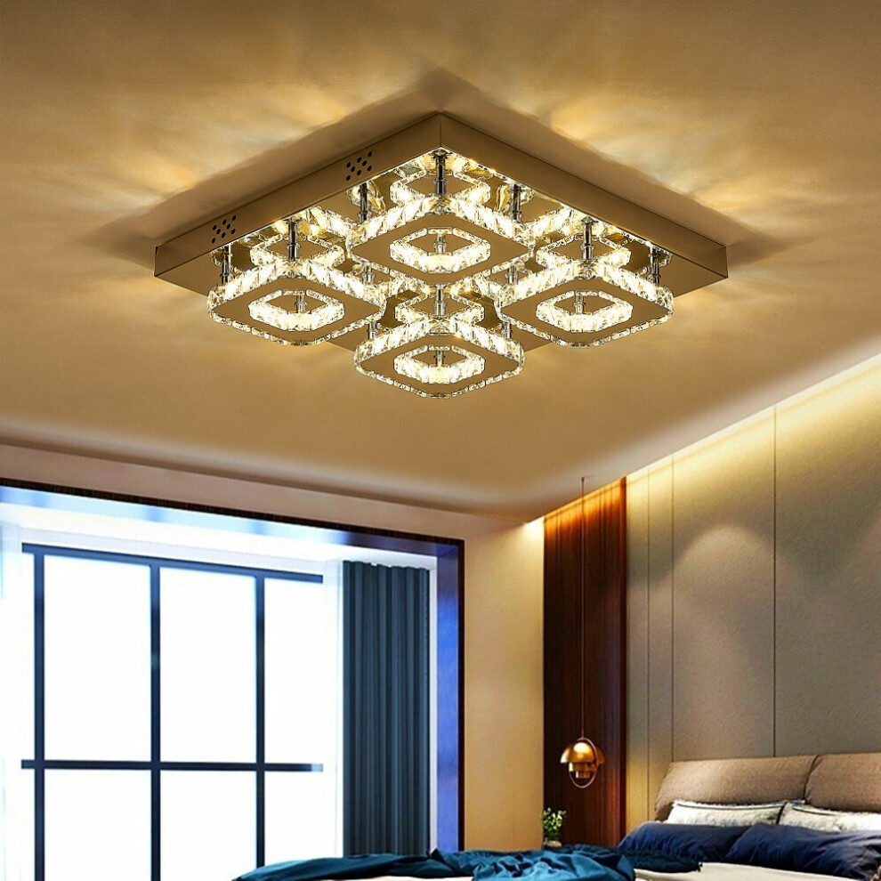 (42cm 4 Head-Square, Adjustable) Modern LED Ceiling Light Crystal Flush Chandelier