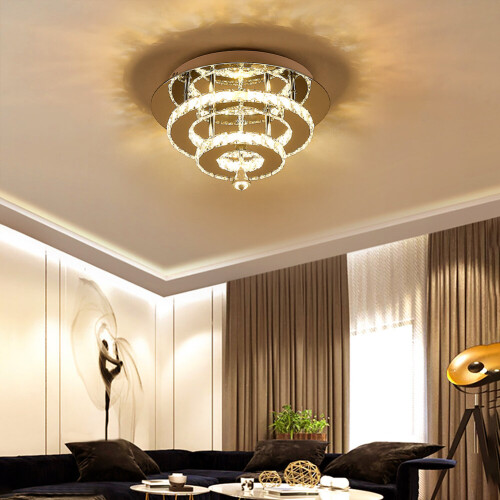 Living And Home (30cm 2 Level-Round, Adjustable) Modern LED Ceiling Light Crystal Flush Chandelier 2