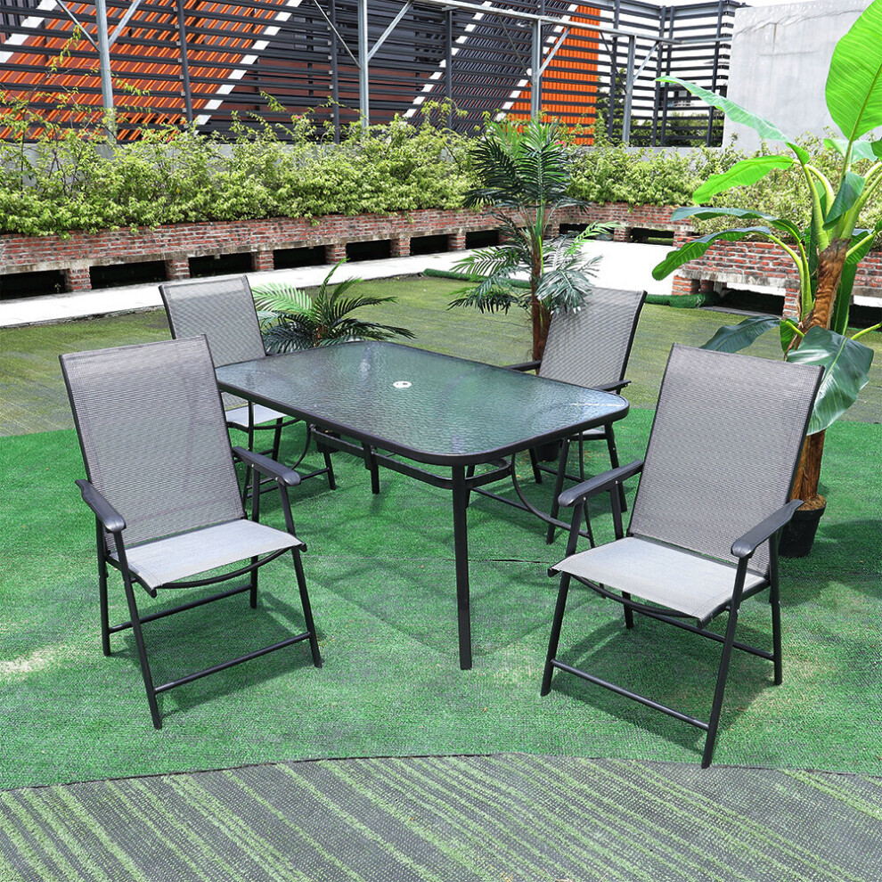 Living And Home (4 X Foldable Chair Only) Garden Outdoor Patio Chairs Table With Parasol Hole Black