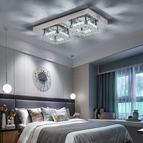 Living And Home (42cm 2 Head-Rectangle, Cool White) Modern LED Ceiling Light Crystal Flush Chandelier 2