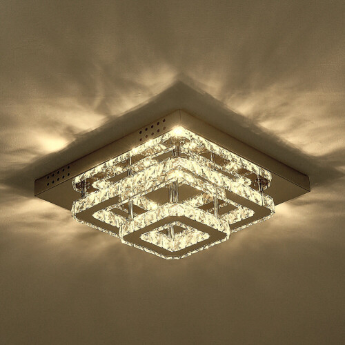 Living And Home (40cm 2 Level-Square, Adjustable) Modern LED Ceiling Light Crystal Flush Chandelier 1