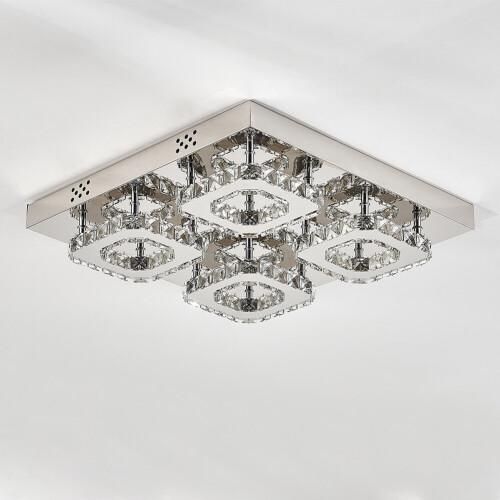 Living And Home (42cm 4 Head-Square, Cool White) Modern LED Ceiling Light Crystal Flush Chandelier 1