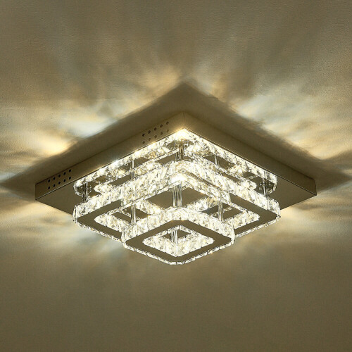 Living And Home (40cm 2 Level-Square, Adjustable) Modern LED Ceiling Light Crystal Flush Chandelier 2