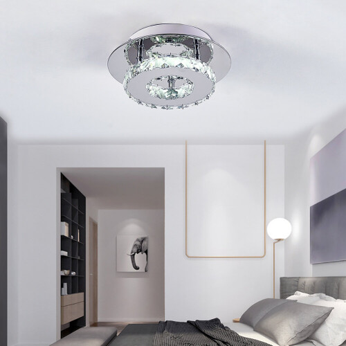 Living And Home (20cm 1 Head-Round, Cool White) Modern LED Ceiling Light Crystal Flush Chandelier