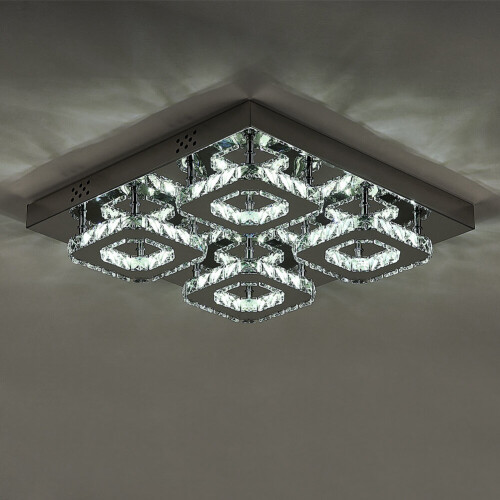 Living And Home (42cm 4 Head-Square, Cool White) Modern LED Ceiling Light Crystal Flush Chandelier 2