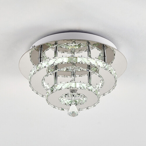 Living And Home (30cm 2 Level-Round, Cool White) Modern LED Ceiling Light Crystal Flush Chandelier 2