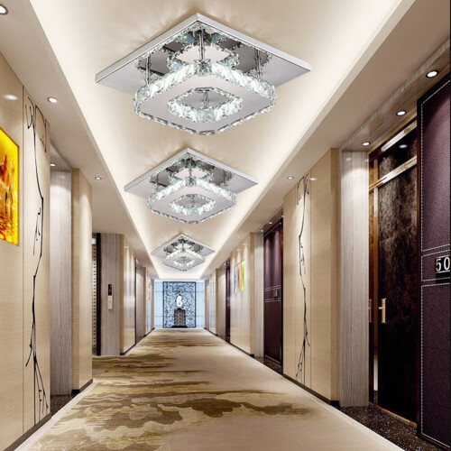Living And Home (20cm 1 Head-Square, Cool White) Modern LED Ceiling Light Crystal Flush Chandelier 2