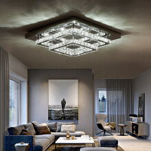 (50cm 2 Level-Square, Cool White) Modern LED Ceiling Light Crystal Flush Chandelier