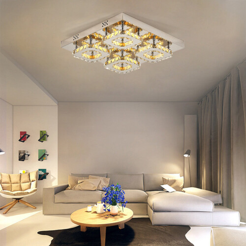 Living And Home (42cm 4 Head-Square, Adjustable) Modern LED Ceiling Light Crystal Flush Chandelier 1
