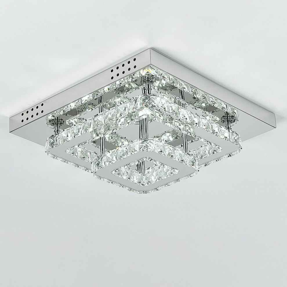 (40cm 2 Level-Square, Cool White) Modern LED Ceiling Light Crystal Flush Chandelier