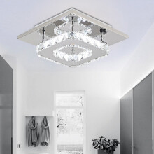 (20cm 1 Head-Square, Cool White) Modern LED Ceiling Light Crystal Flush Chandelier