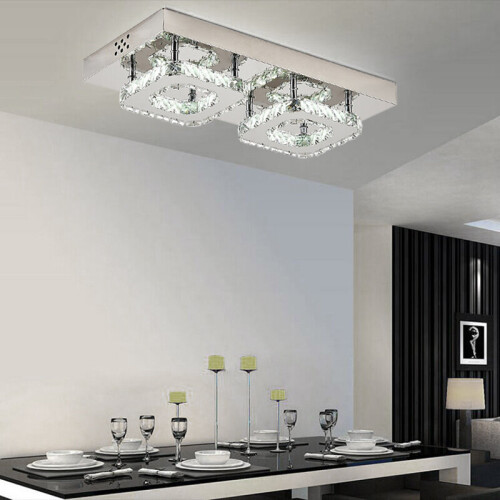 Living And Home (42cm 2 Head-Rectangle, Cool White) Modern LED Ceiling Light Crystal Flush Chandelier 1