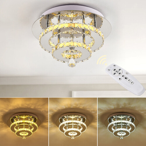Living And Home (30cm 2 Level-Round, Adjustable) Modern LED Ceiling Light Crystal Flush Chandelier 1