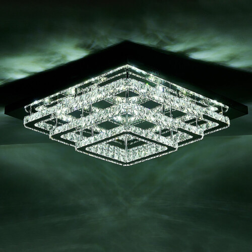 Living And Home (50cm 2 Level-Square, Cool White) Modern LED Ceiling Light Crystal Flush Chandelier 1