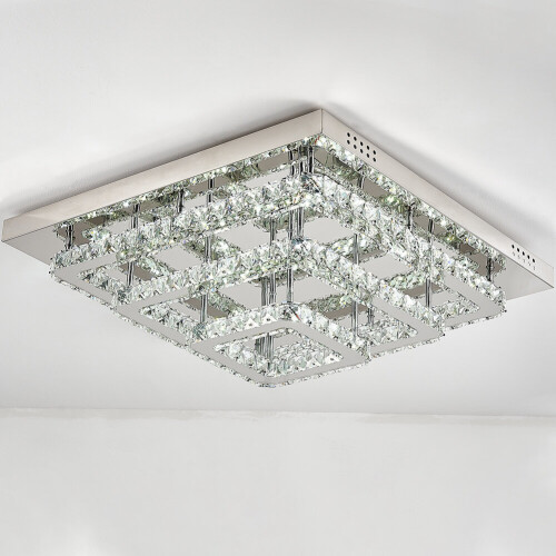 Living And Home (70cm 3 Level-Square, Cool White) Modern LED Ceiling Light Crystal Flush Chandelier 1