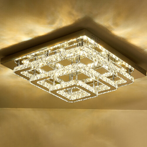 Living And Home (70cm 3 Level-Square, Adjustable) Modern LED Ceiling Light Crystal Flush Chandelier 2