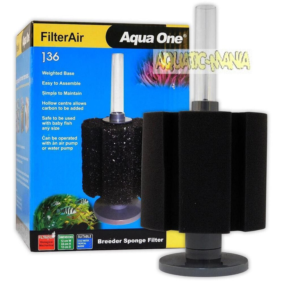 Aqua One Filter Air 136 Air Filter 12 Wx 24 Hx 12 Dcm 19886