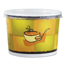 HUH 12 oz Streetside Squat Paper Food Container with Lid, Streetside Design - Multicolor - 250 Per Carton
