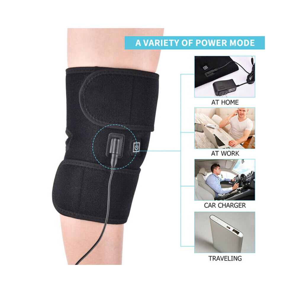 Black Electric Knee Heated Pad Warm Heating Therapy Wrap Brace Arthritis Relief Pain