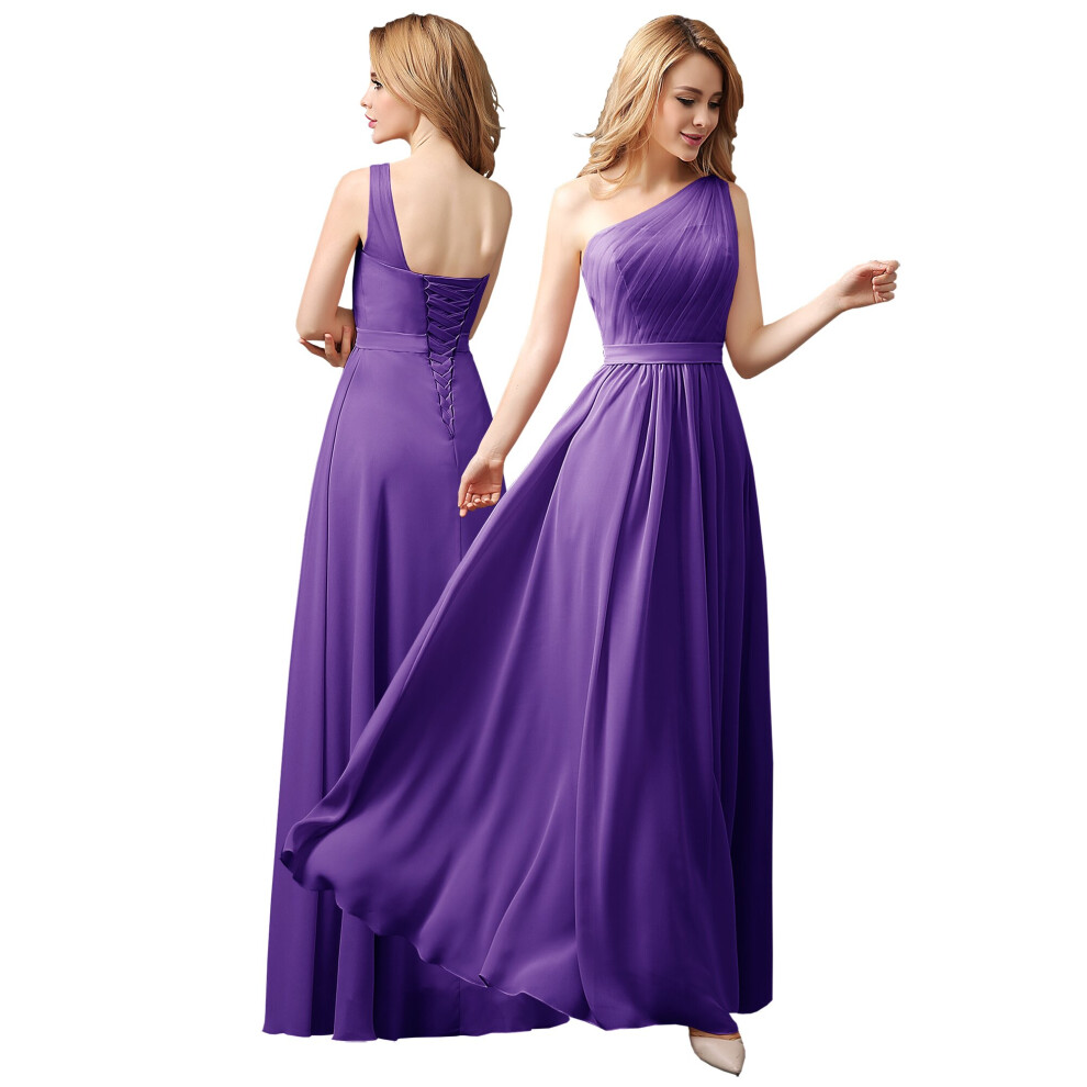 (Cadbury purple, 8) one strap Long Chiffon Lace Evening Formal Party Ball Gown Prom Bridesmaid Dress Size 8-24