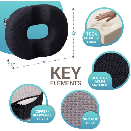 Donut Pillow Hemorrhoid Tailbone Cushion - 100% Memory Foam 2