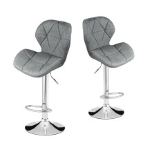 (Fabric Grey) 2x PU Leather Adjustable Breakfast Bar Stools Swivel Gas Lift Kitchen, Bar, Pub