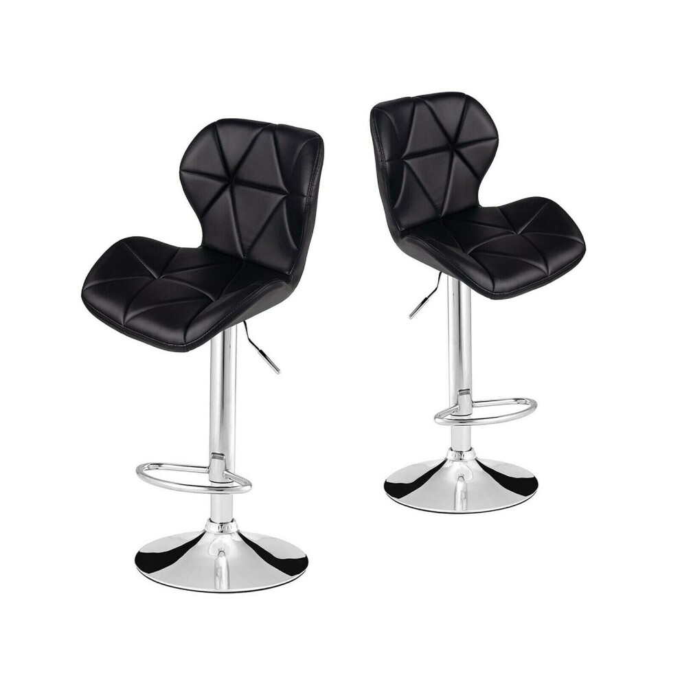 D&S (Black) 2X Pu Leather Adjustable Breakfast Bar Stools Swivel Gas Lift Kitchen, Bar, Pub