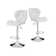 (White) 2x PU Leather Adjustable Breakfast Bar Stools Swivel Gas Lift Kitchen, Bar, Pub