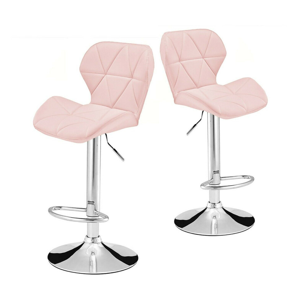 (Pink) 2x PU Leather Adjustable Breakfast Bar Stools Swivel Gas Lift Kitchen, Bar, Pub