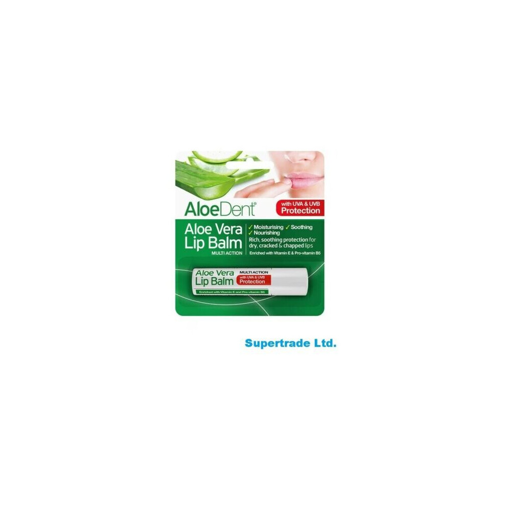 Optima AloeDent Aloe Vera Lip Balm Multi-Action With Tea Tree & Lysine - 4g