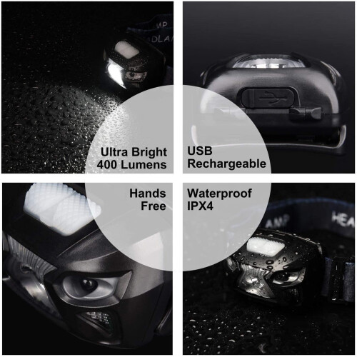 APUNOL 2Packs Rechargeable Waterproof Headlamp LED Headlight with Red Filter 2