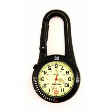 Black Clip on Carabiner FOB Watch Luminous Face Ideal for Doctors Nurses Paramedics