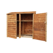 (6ft, Rustic Brown) Wooden Log Store With Doors And Kindling Shelf - Standard Roof (L-187cm, H-126cm / 180cm, W-81cm)