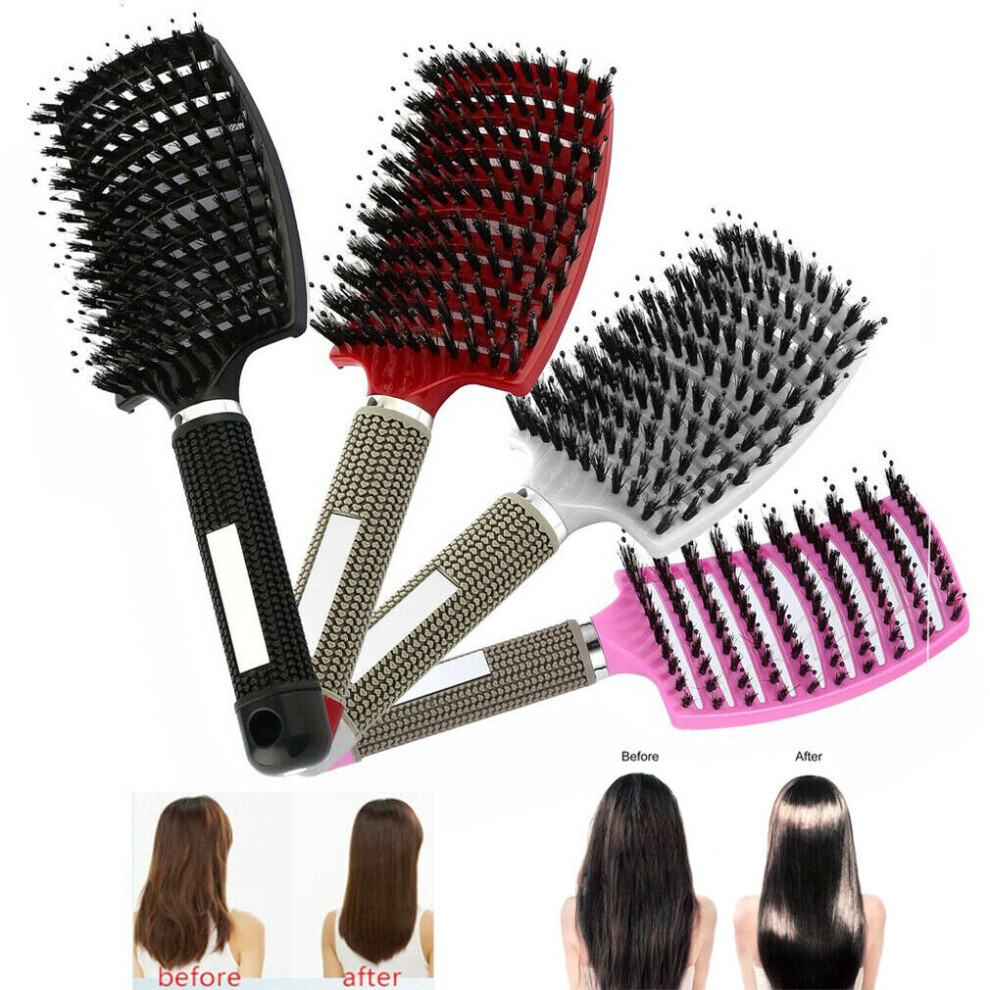 (White) Bristle Hairbrush Curly Hair Brush Scalp Massage