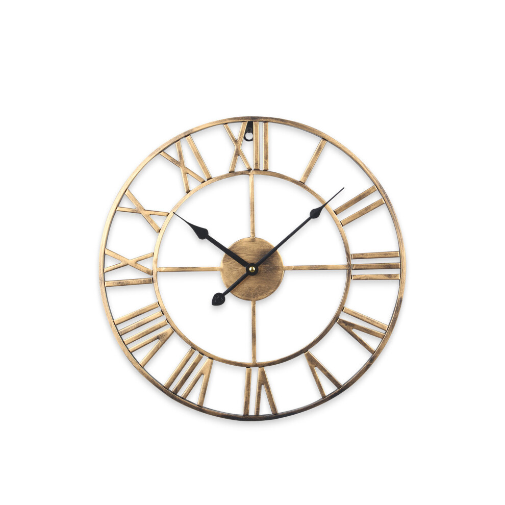 40CM Large Skeleton Metal Roman Wall Clock Big Numerals Giant Round UK