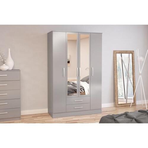 Birlea Birlea Lynx 4 Door 2 Drawer Wardrobe With Mirror Grey 2