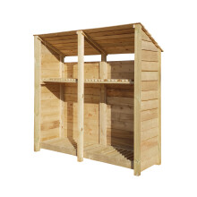 (6ft, Light Green) Wooden Log Store With Kindling Shelf - Reversed Roof (L-187cm, H-126cm / 180cm, W-81cm)
