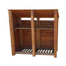 (6ft, Rustic Brown) Wooden Log Store With Kindling Shelf - Reversed Roof (L-187cm, H-126cm / 180cm, W-81cm)