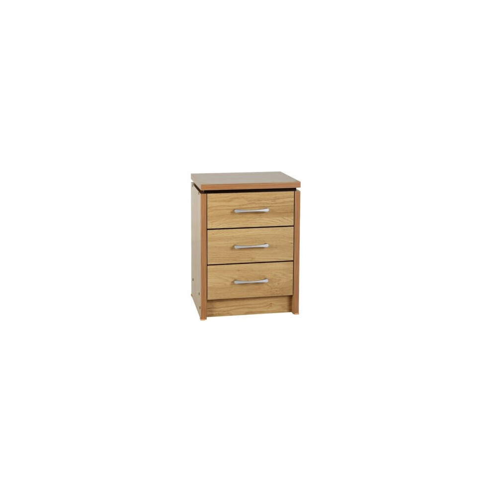 Charles 3 Drawer Bedside Chest Oak Effect Veneer with Walnut Trim