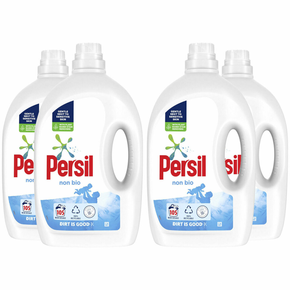 Persil Liquid Washing Detergent, Non-Bio, 105 Washes - 4 Pack (Total 420 Washes)